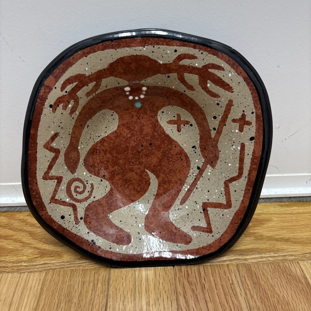 Vintage Rob Sanders 9" Ceramic Bowl Woman Petroglyph Terracotta Clay Signed 2000